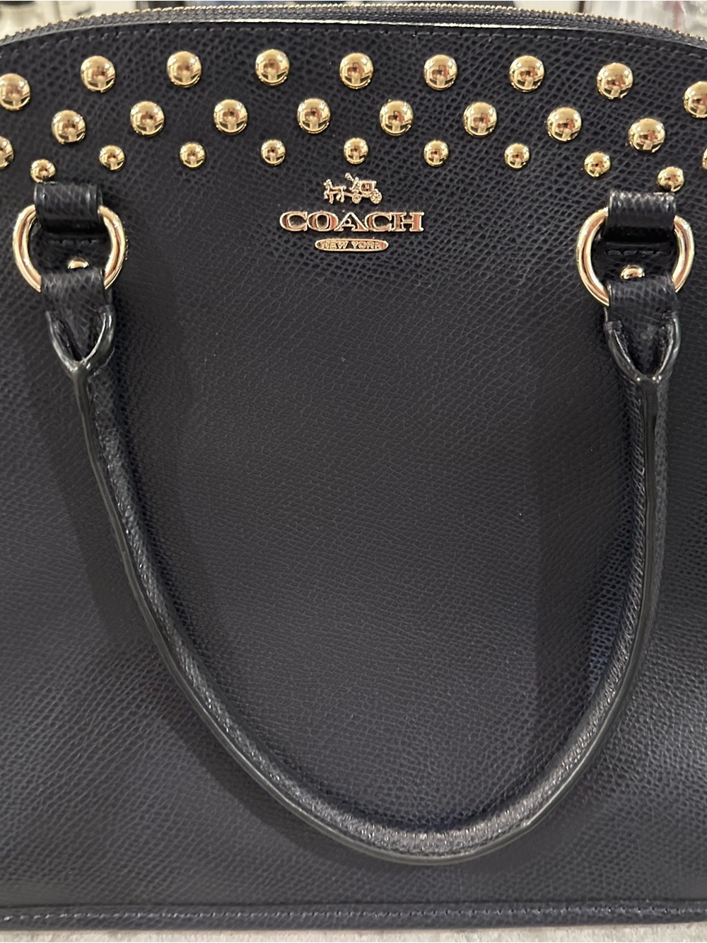 COACH Black Leather Satchel with Gold Stud Accents